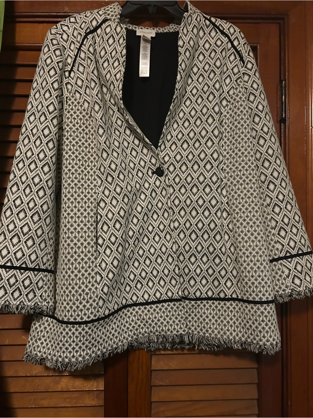 Chico's Black and White Diamond-Pattern Blazer